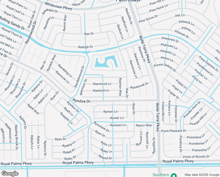 map of restaurants, bars, coffee shops, grocery stores, and more near 34 Raeland Lane in Palm Coast