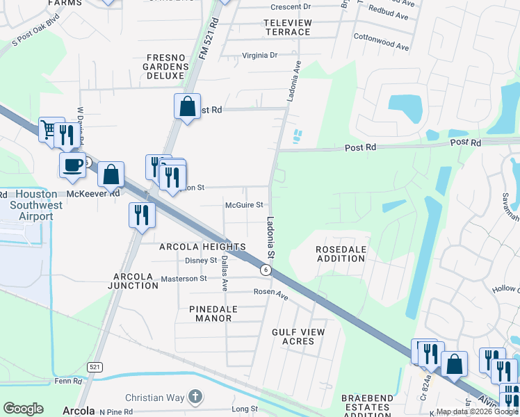 map of restaurants, bars, coffee shops, grocery stores, and more near 518 McGuire Street in Arcola