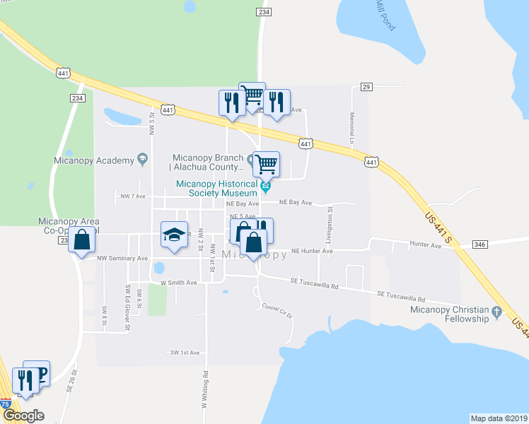 map of restaurants, bars, coffee shops, grocery stores, and more near 503 Northeast Cholokka Boulevard in Micanopy