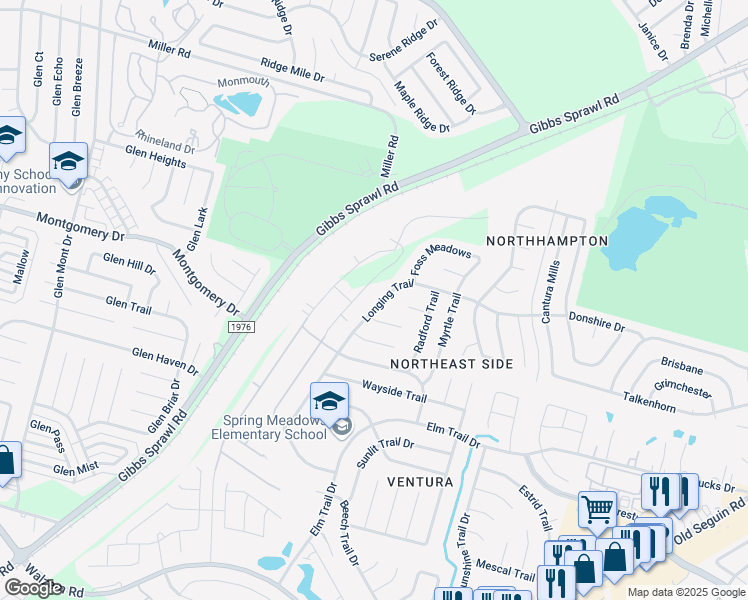 map of restaurants, bars, coffee shops, grocery stores, and more near 7502 Longing Trail in San Antonio