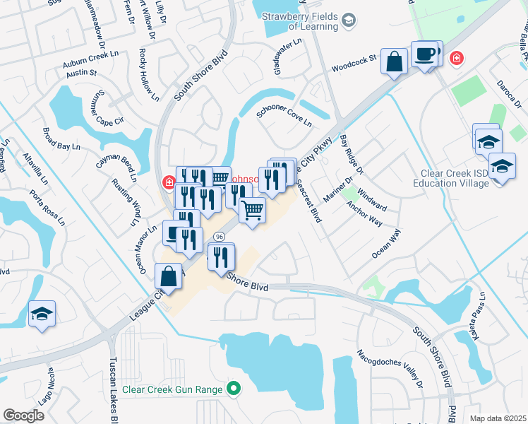 map of restaurants, bars, coffee shops, grocery stores, and more near 2815 East League City Parkway in League City
