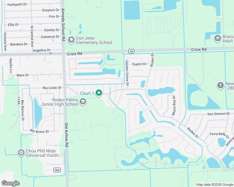 map of restaurants, bars, coffee shops, grocery stores, and more near Palm Desert Drive in Manvel