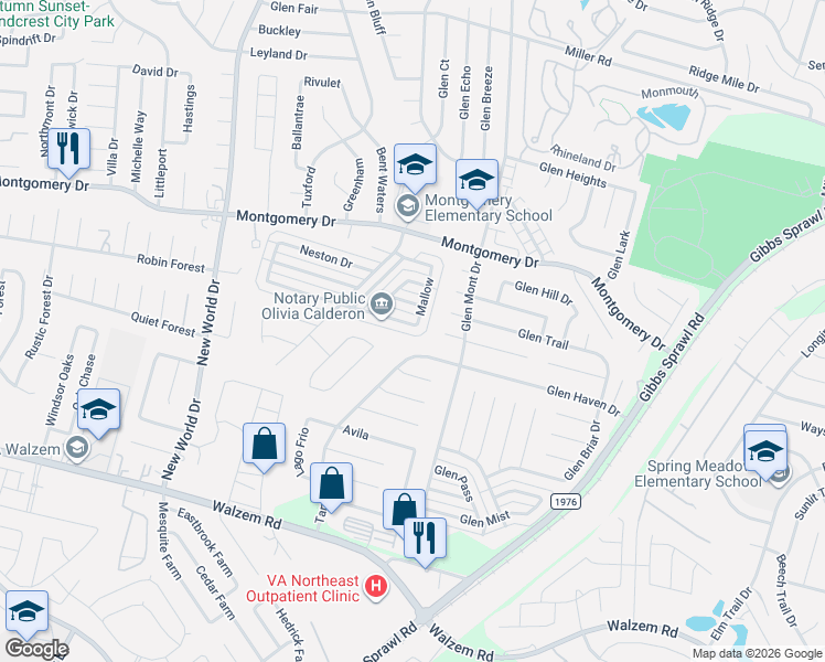 map of restaurants, bars, coffee shops, grocery stores, and more near 7681 Tarrasa in San Antonio