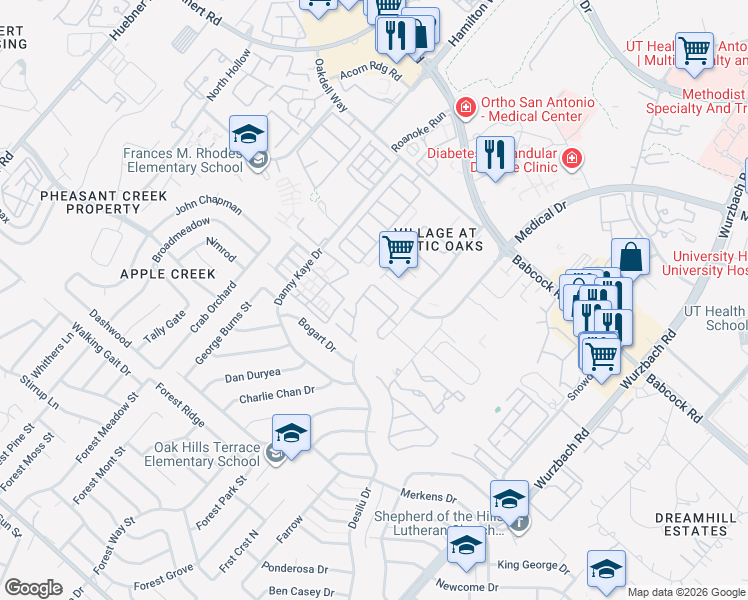 map of restaurants, bars, coffee shops, grocery stores, and more near 7106 Norman Lane in San Antonio