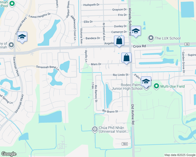 map of restaurants, bars, coffee shops, grocery stores, and more near 5303 Rio Ramos Court in Rosharon