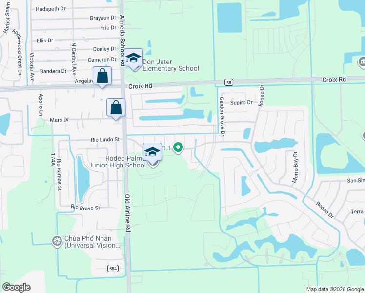 map of restaurants, bars, coffee shops, grocery stores, and more near 16 Garden Spring Court in Manvel