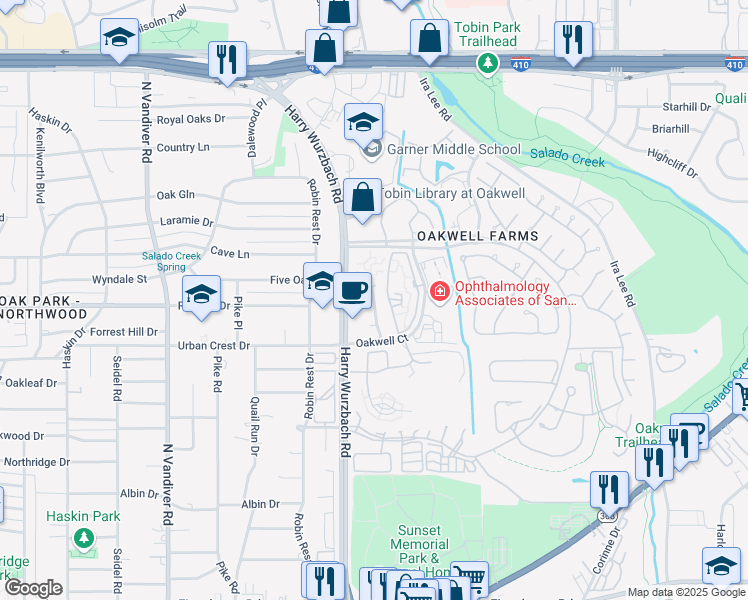 map of restaurants, bars, coffee shops, grocery stores, and more near 89 Lynn Batts Lane in San Antonio