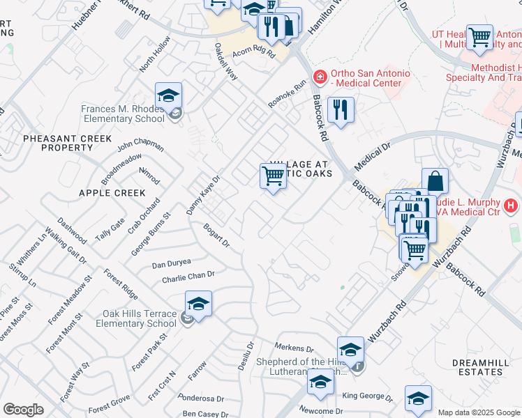 map of restaurants, bars, coffee shops, grocery stores, and more near 7110 Norman Lane in San Antonio