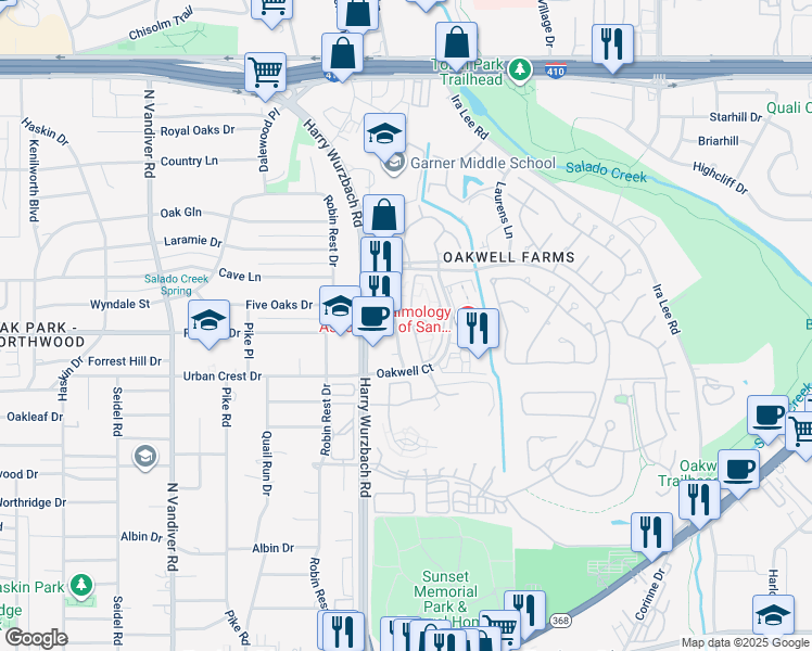 map of restaurants, bars, coffee shops, grocery stores, and more near 20 Lynn Batts Lane in San Antonio