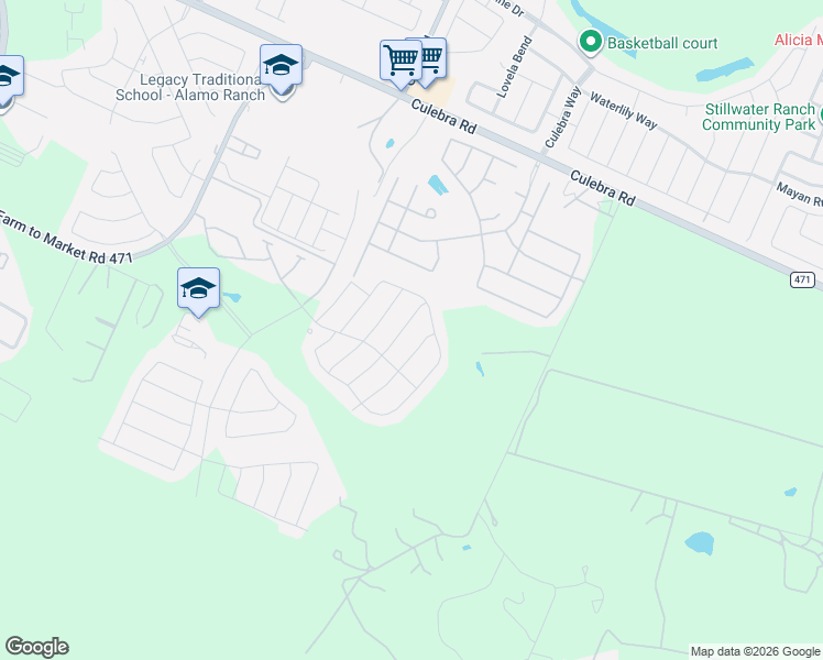 map of restaurants, bars, coffee shops, grocery stores, and more near 13690 Old FM 471 in San Antonio