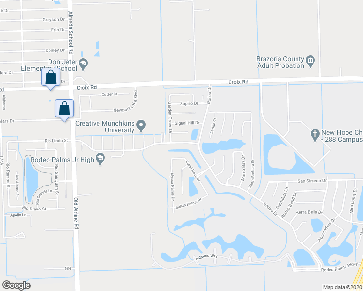 map of restaurants, bars, coffee shops, grocery stores, and more near 19 Palm Desert Drive in Manvel