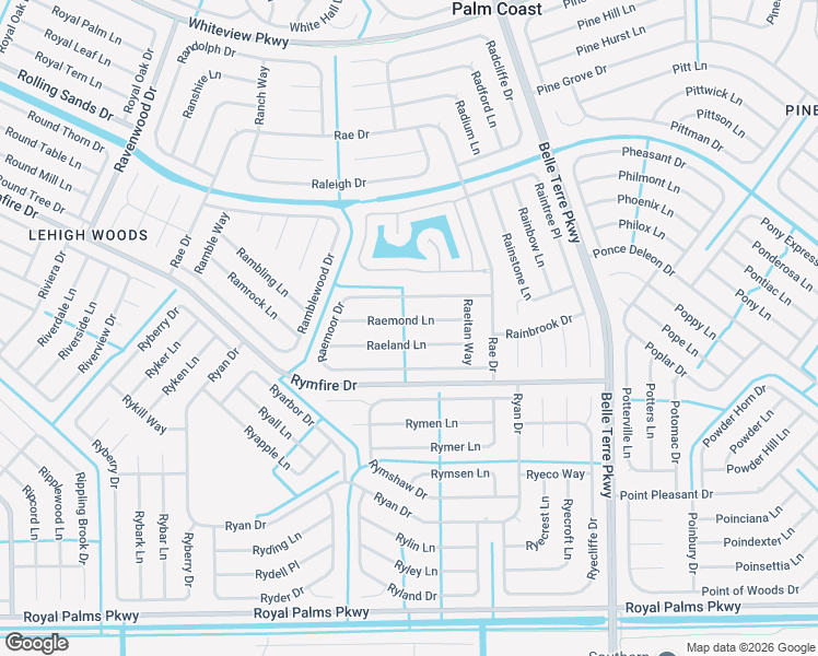 map of restaurants, bars, coffee shops, grocery stores, and more near 22 Raemond Lane in Palm Coast