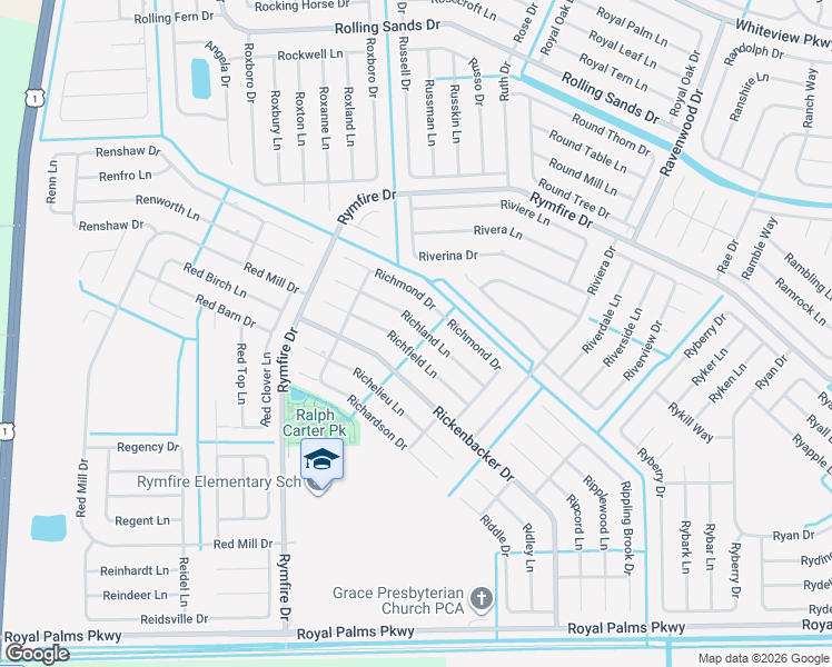 map of restaurants, bars, coffee shops, grocery stores, and more near 20 Richland Lane in Palm Coast