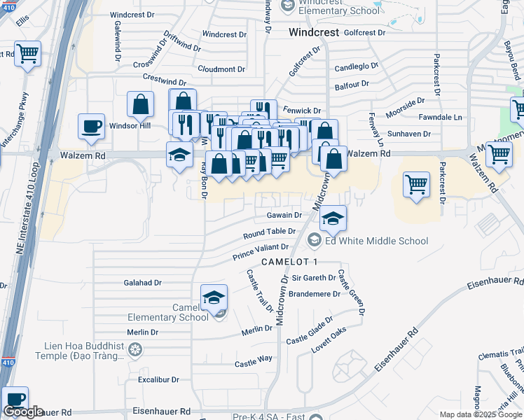 map of restaurants, bars, coffee shops, grocery stores, and more near 7914 Ray Bon Drive in San Antonio