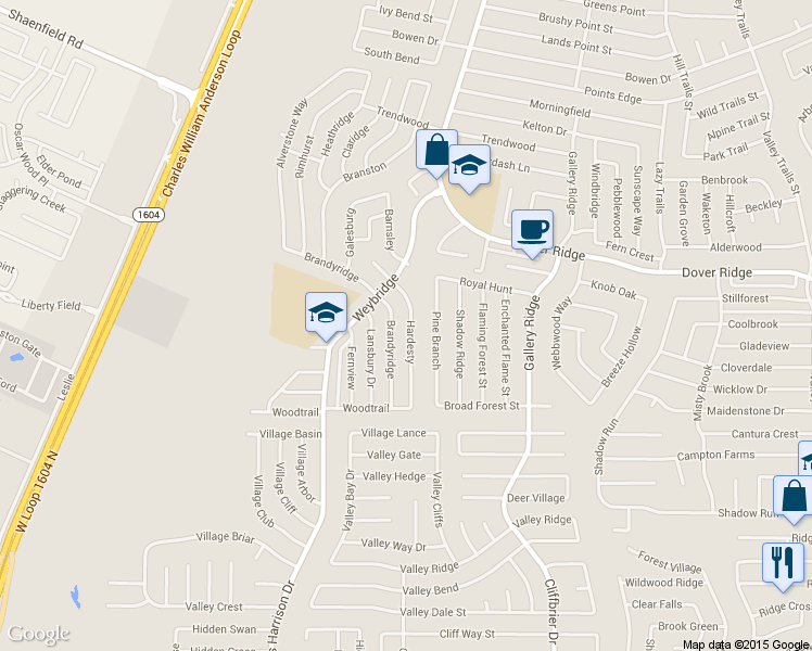 map of restaurants, bars, coffee shops, grocery stores, and more near 7339 Hardesty in San Antonio