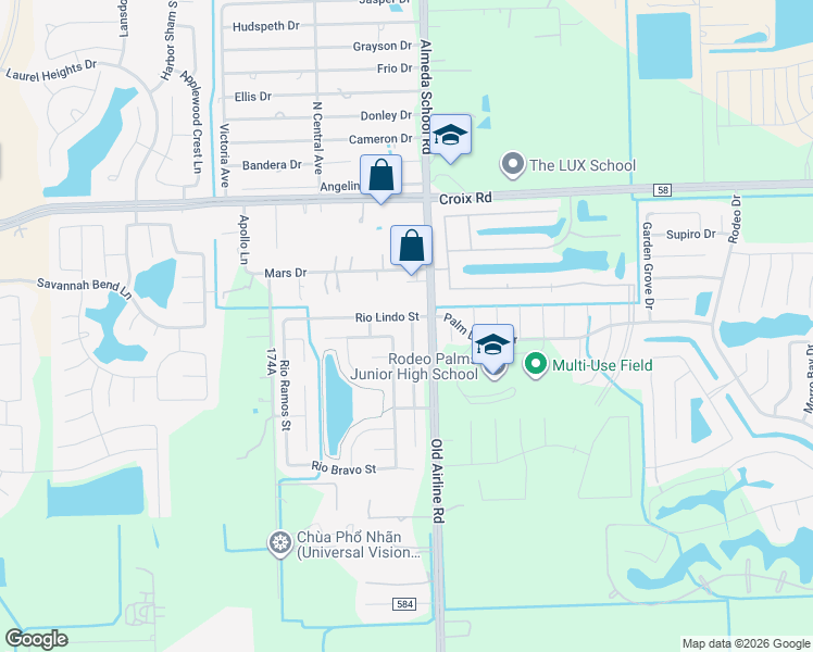 map of restaurants, bars, coffee shops, grocery stores, and more near 5304 Rio Sabinas Street in Rosharon