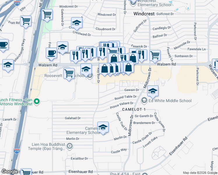 map of restaurants, bars, coffee shops, grocery stores, and more near 7914 Ray Bon Drive in San Antonio