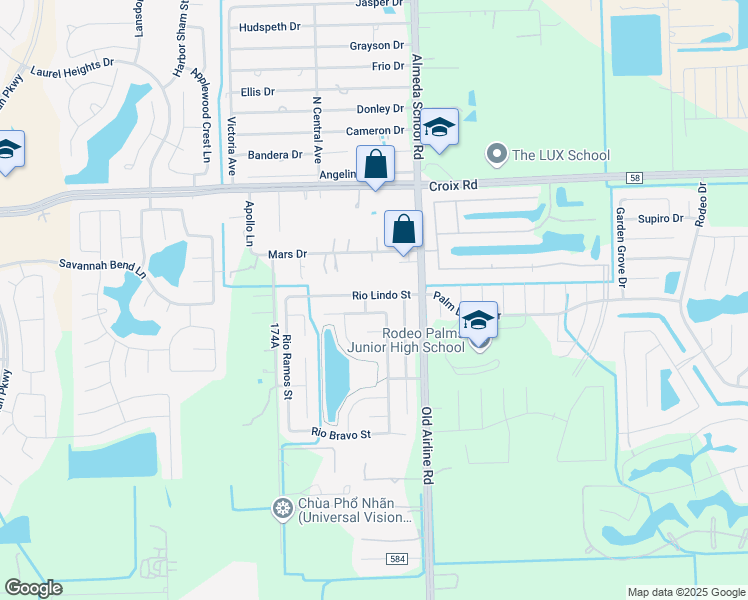 map of restaurants, bars, coffee shops, grocery stores, and more near 12612 Rio Lindo Street in Rosharon