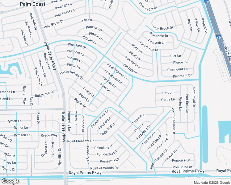 map of restaurants, bars, coffee shops, grocery stores, and more near 26 Pontiac Lane in Palm Coast