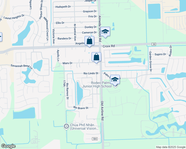 map of restaurants, bars, coffee shops, grocery stores, and more near 12604 Rio Lindo Street in Rosharon