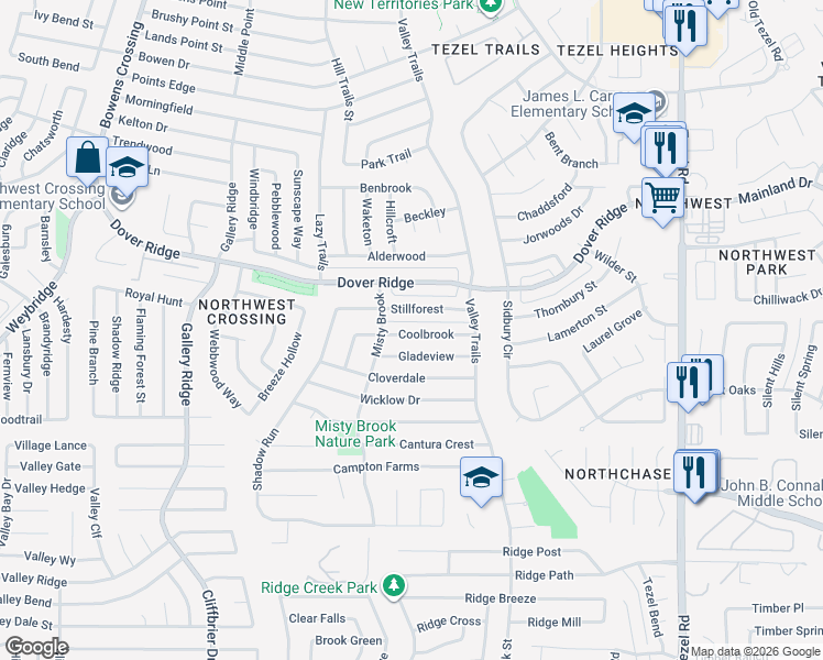 map of restaurants, bars, coffee shops, grocery stores, and more near 9541 Coolbrook in San Antonio