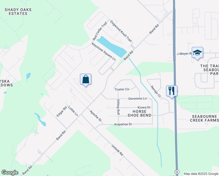 map of restaurants, bars, coffee shops, grocery stores, and more near 5011 Custer Circle in Rosenberg