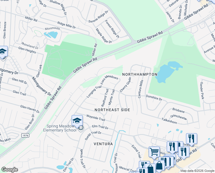 map of restaurants, bars, coffee shops, grocery stores, and more near 7914 Oval Meadows in San Antonio
