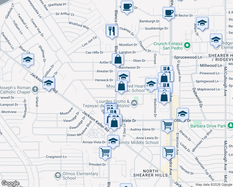 map of restaurants, bars, coffee shops, grocery stores, and more near in San Antonio