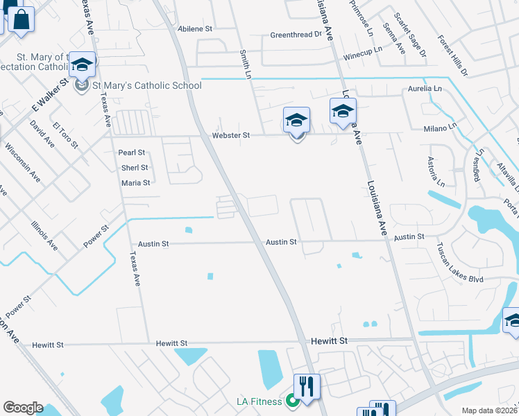 map of restaurants, bars, coffee shops, grocery stores, and more near 1001 Red River Street in League City