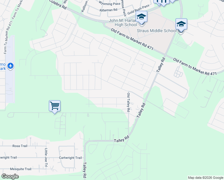 map of restaurants, bars, coffee shops, grocery stores, and more near 7102 Old Talley Road in San Antonio