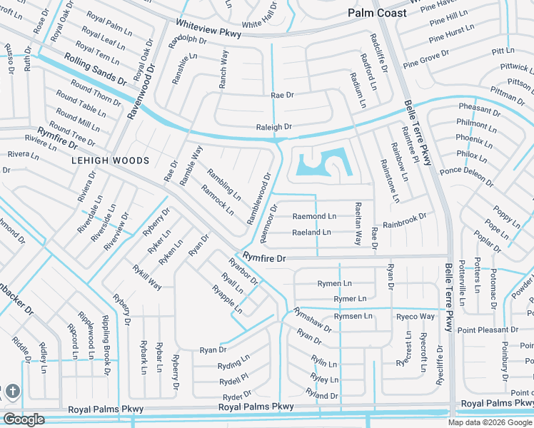 map of restaurants, bars, coffee shops, grocery stores, and more near 73 Raemoor Drive in Palm Coast