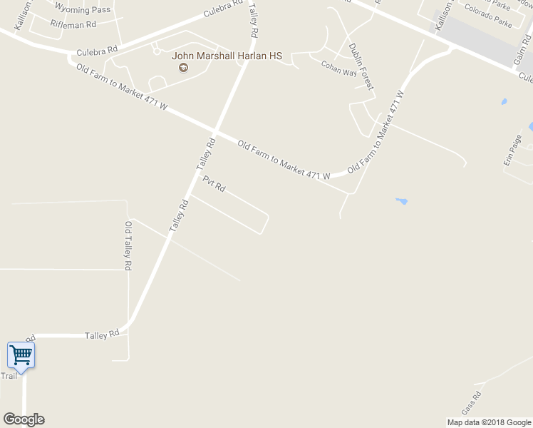 map of restaurants, bars, coffee shops, grocery stores, and more near Pvt Road in San Antonio