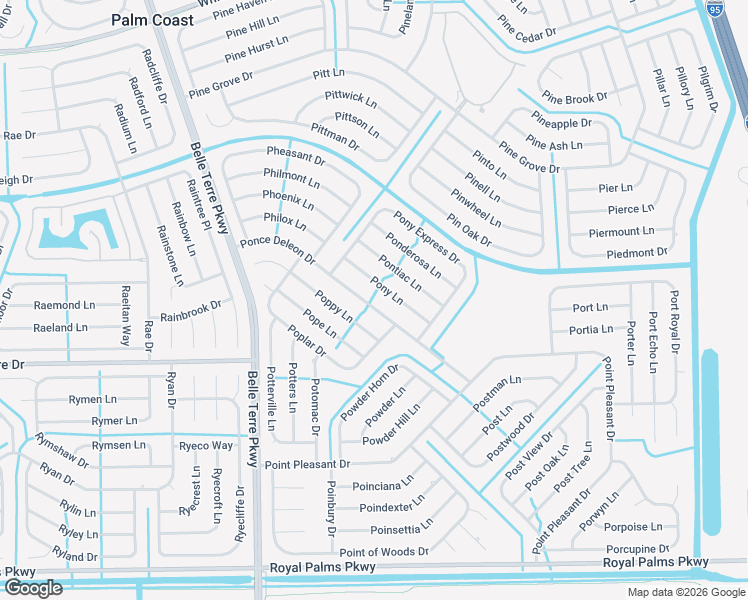 map of restaurants, bars, coffee shops, grocery stores, and more near 47 Ponce Deleon Drive in Palm Coast