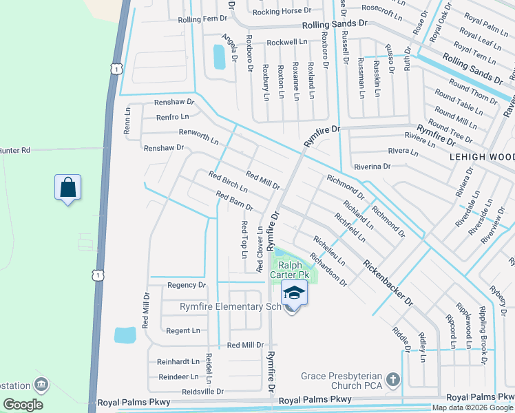 map of restaurants, bars, coffee shops, grocery stores, and more near 20 Red Barn Drive in Palm Coast