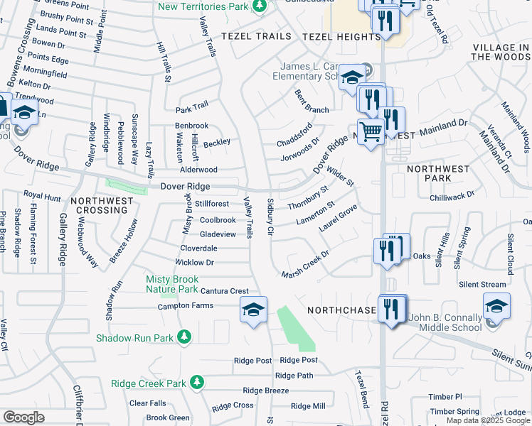 map of restaurants, bars, coffee shops, grocery stores, and more near 7208 Valley Trails in San Antonio