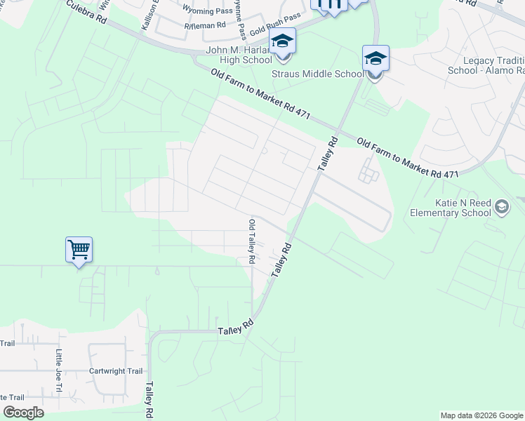 map of restaurants, bars, coffee shops, grocery stores, and more near 7046 Old Talley Road in San Antonio