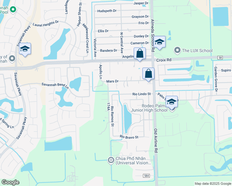 map of restaurants, bars, coffee shops, grocery stores, and more near 12803 Rio Lindo Street in Rosharon