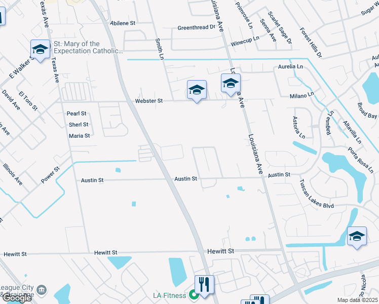 map of restaurants, bars, coffee shops, grocery stores, and more near 1005 Red River Street in League City