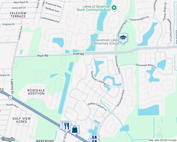 map of restaurants, bars, coffee shops, grocery stores, and more near 5306 Amber Sky Lane in Rosharon