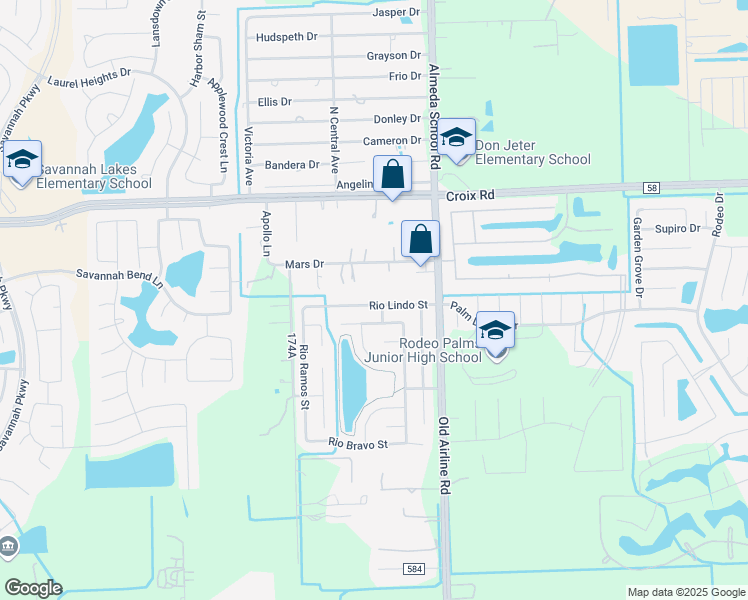 map of restaurants, bars, coffee shops, grocery stores, and more near 12703 Rio Lindo Street in Rosharon