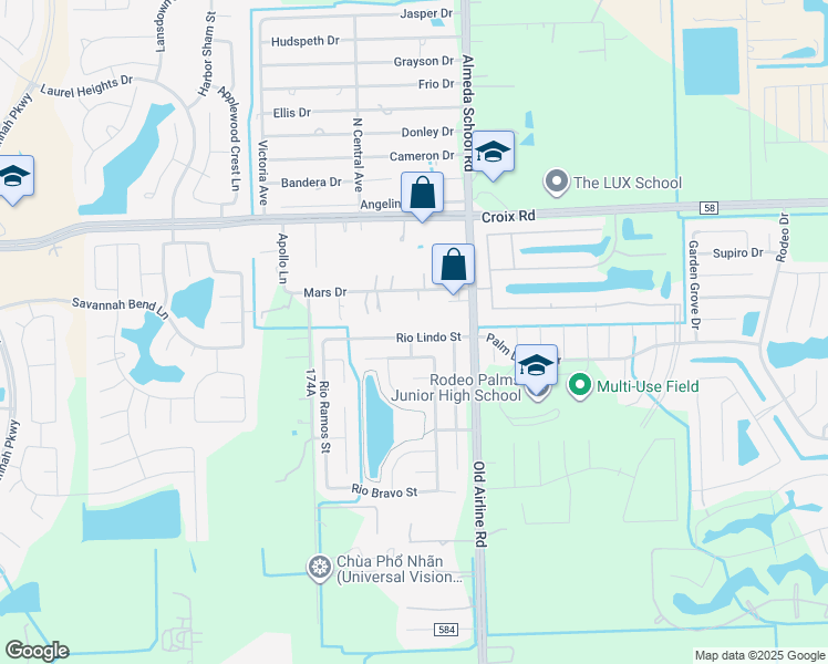 map of restaurants, bars, coffee shops, grocery stores, and more near 12625 Rio Lindo Street in Rosharon