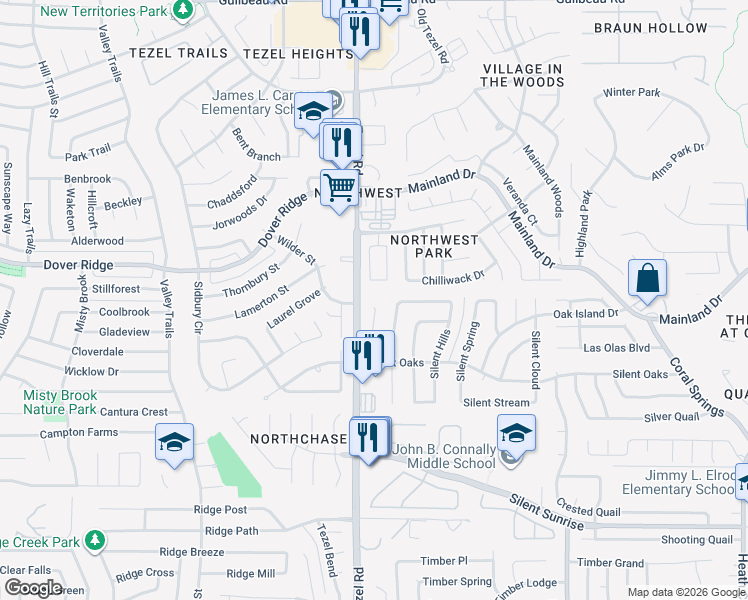 map of restaurants, bars, coffee shops, grocery stores, and more near 7455 Silent Sunset in San Antonio
