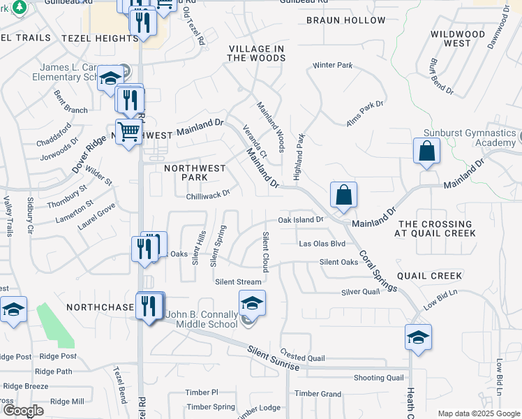 map of restaurants, bars, coffee shops, grocery stores, and more near 7515 Silent Cloud in San Antonio