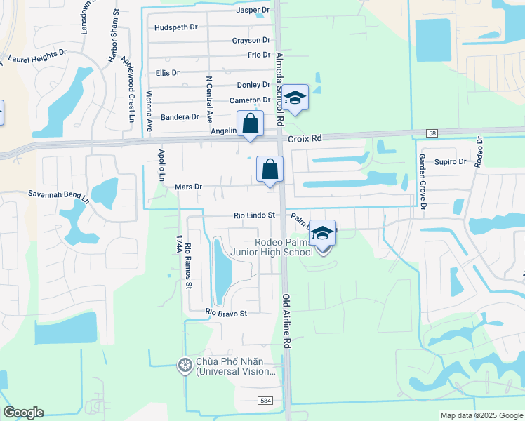 map of restaurants, bars, coffee shops, grocery stores, and more near 12611 Rio Lindo Street in Rosharon