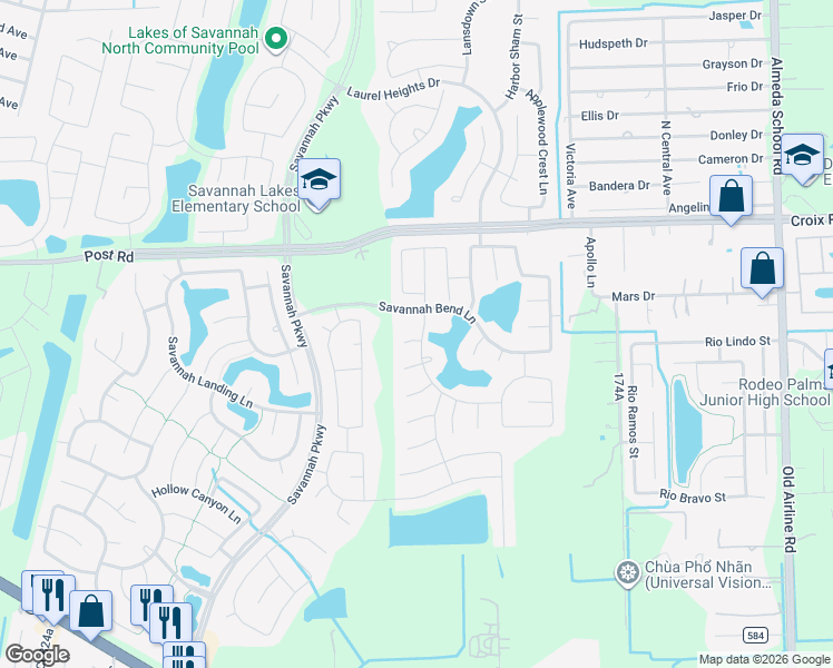 map of restaurants, bars, coffee shops, grocery stores, and more near 13401 Garden Spring Court in Rosharon