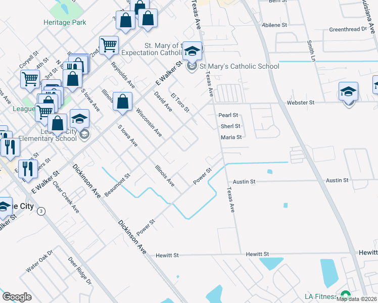map of restaurants, bars, coffee shops, grocery stores, and more near 1105 Courtside Drive East in League City