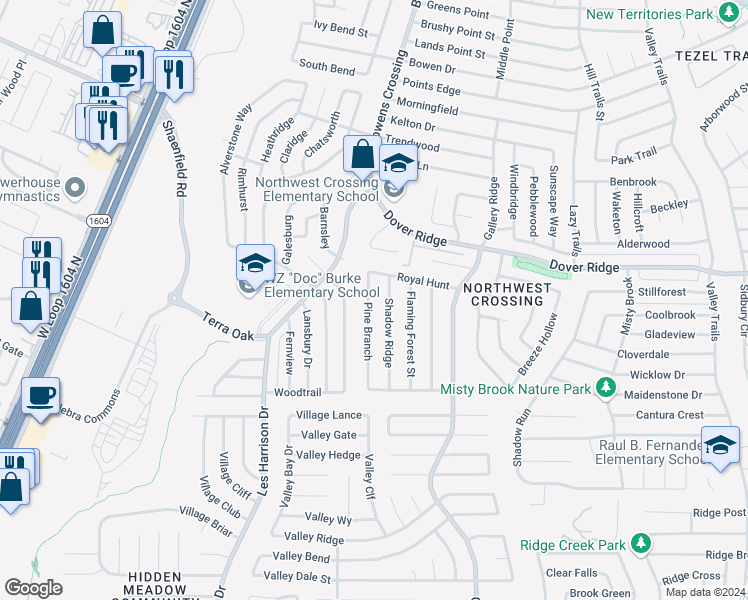 map of restaurants, bars, coffee shops, grocery stores, and more near 7278 Pine Branch in San Antonio