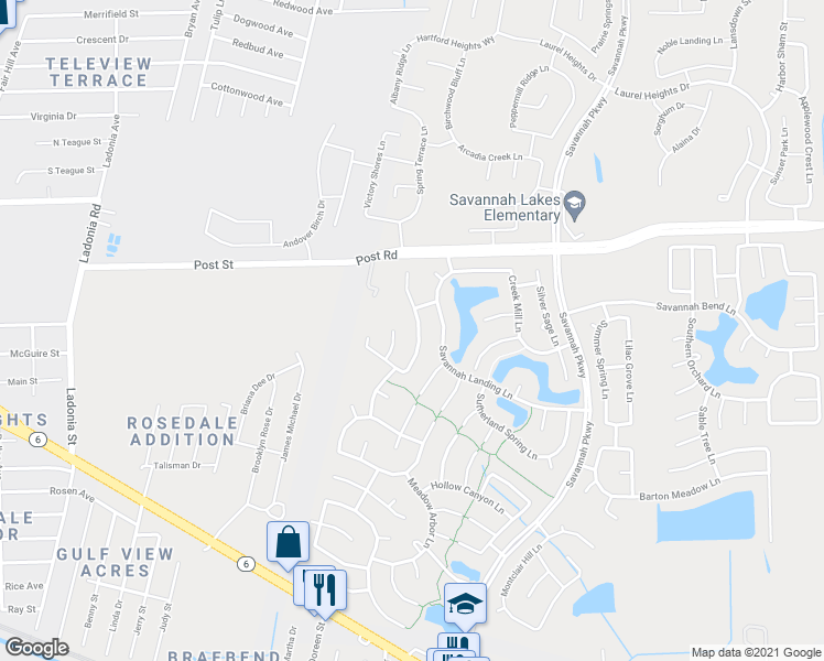 map of restaurants, bars, coffee shops, grocery stores, and more near 5306 Amber Sky Lane in Rosharon