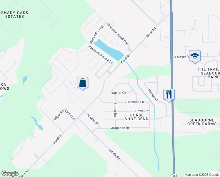 map of restaurants, bars, coffee shops, grocery stores, and more near 5011 Custer Circle in Rosenberg