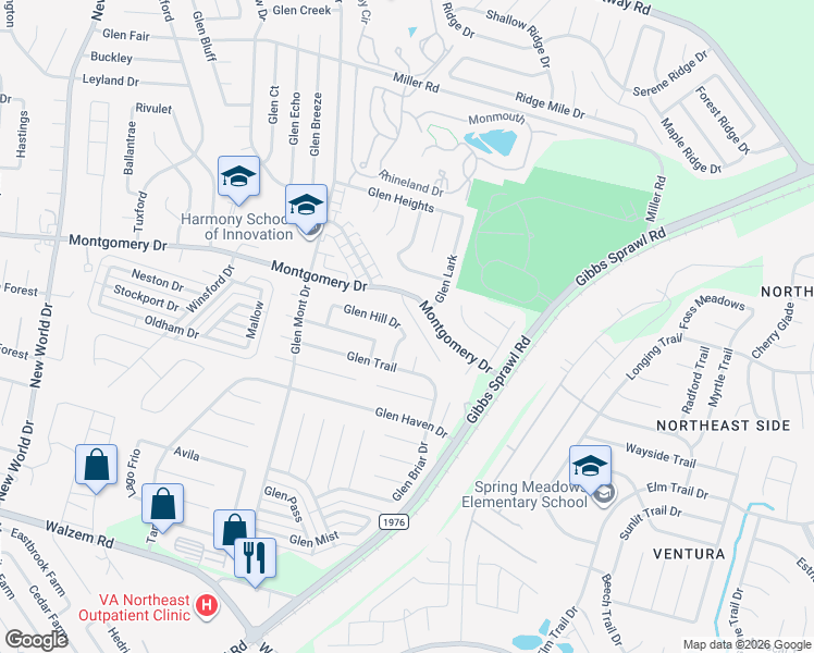map of restaurants, bars, coffee shops, grocery stores, and more near 7263 Glen Hill Drive in San Antonio